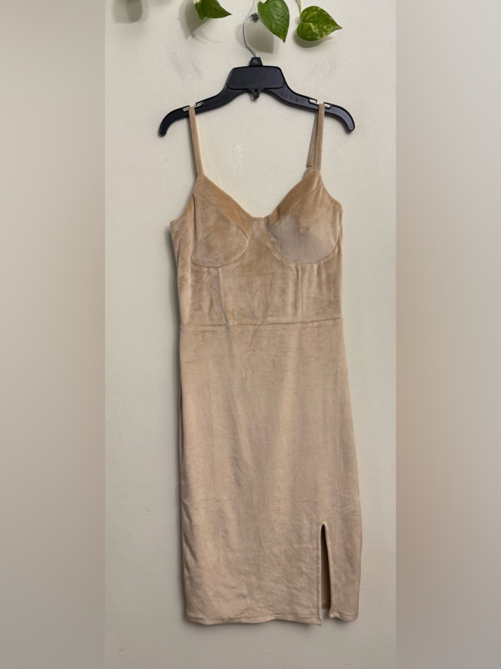 Derek Heart Beige Velvet Midi Slip Dress